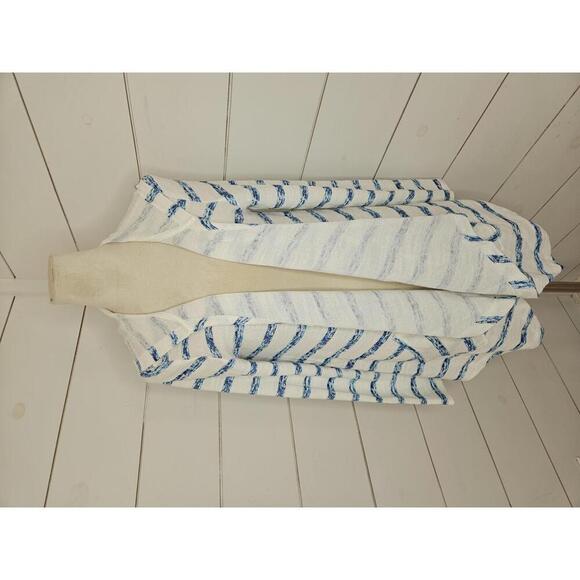Isabella's Closet Medium White with turquoise stripes flowy cardigan or cover-up - Picture 1 of 5